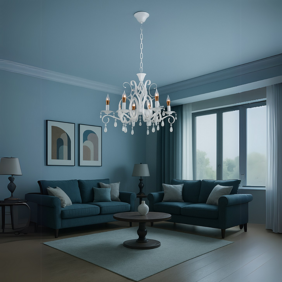 DELLI SANTI Chandelier 6xE14, Diameter 49cm, White, Adjustable Height