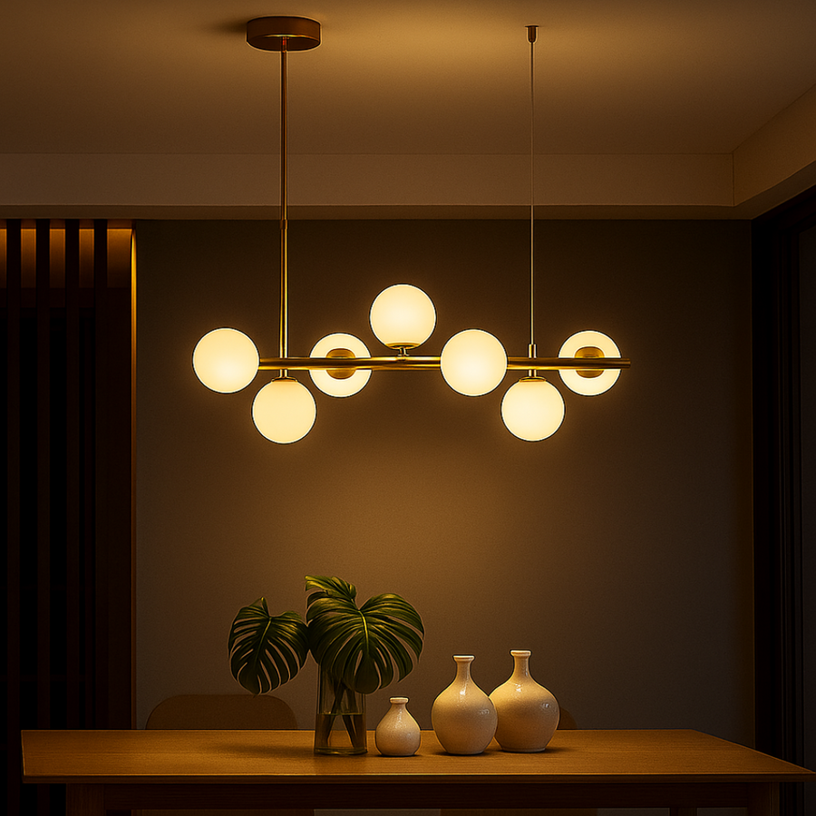 LOFT Pavilion modern bulb chandelier, 7x G9, Gold, Metal, Adjustable height