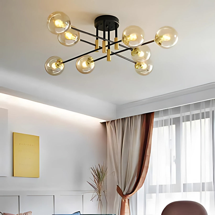 Chandelier with Round Shade, PENTHOUSE Grand, 8xE27, Black Gold, Metal