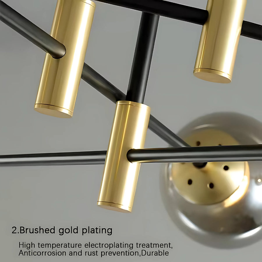 Chandelier with Round Shade, PENTHOUSE Grand, 8xE27, Black Gold, Metal