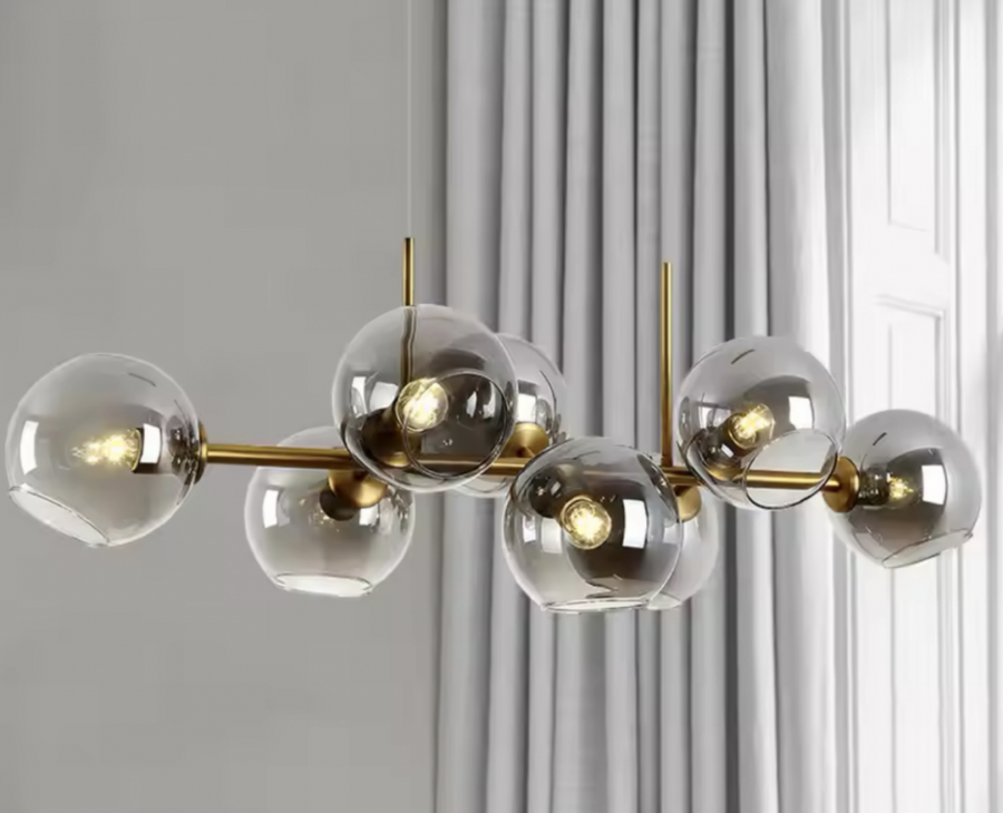 Chandelier with Round Shade, MODEST Grand, 8xE27, Gold, Metal