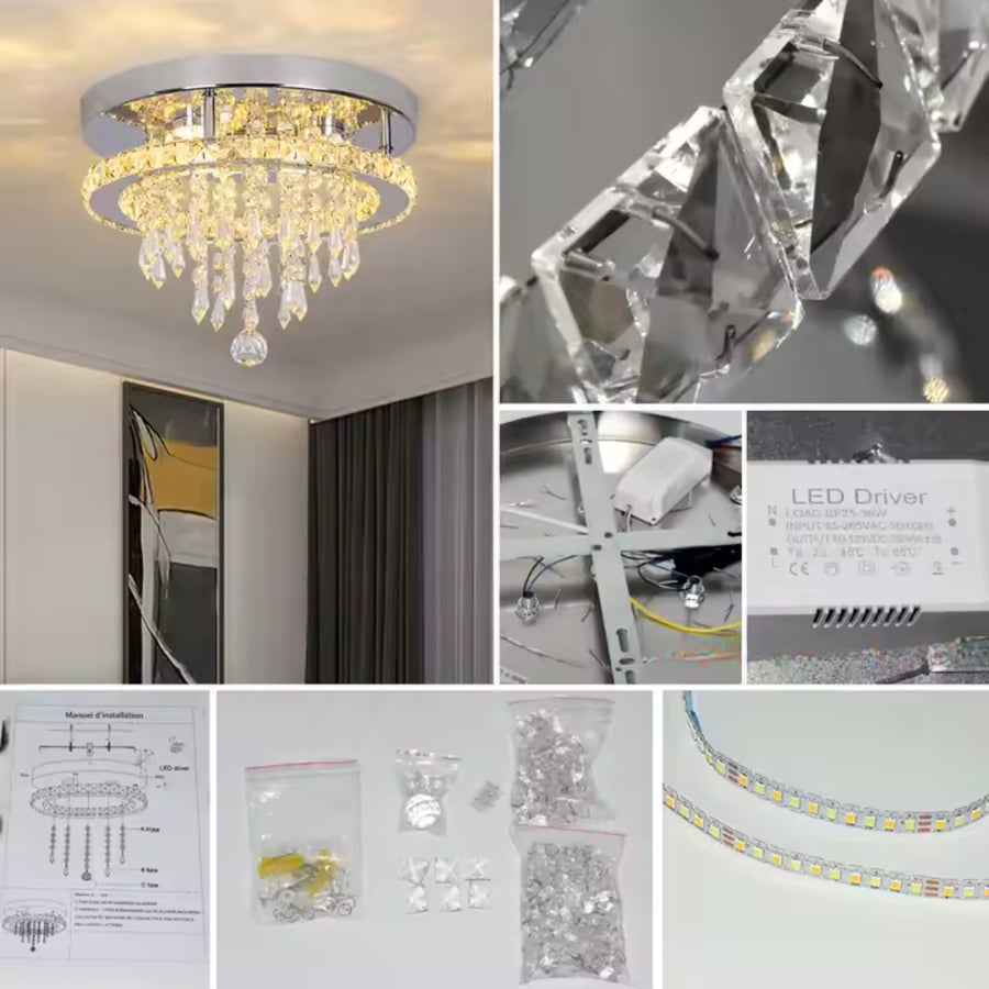 Round Alberian LED chandelier, 20W, cold/hot/neutral light, crystal, glossy chromium