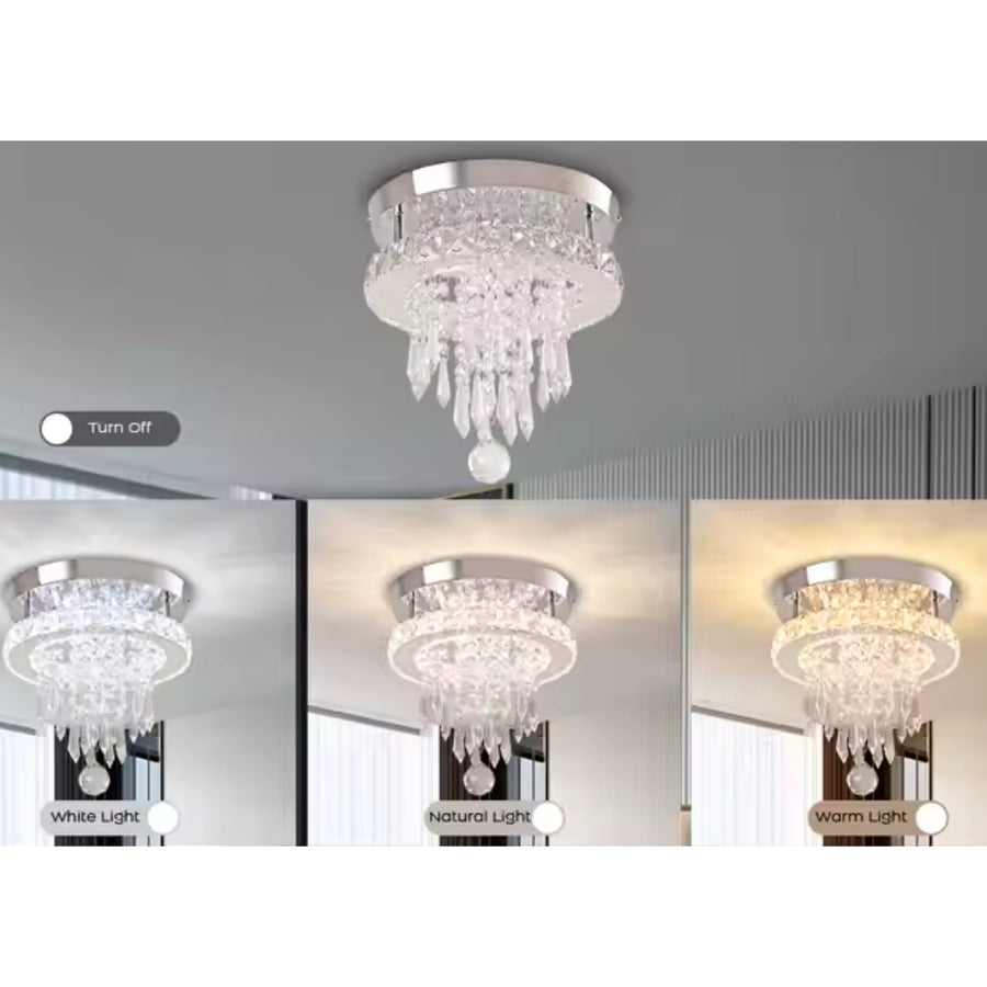 Round Alberian LED chandelier, 20W, cold/hot/neutral light, crystal, glossy chromium