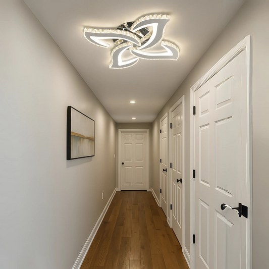 Alejandro LED Chandelier with Remote Control, 73W, 4 Flowers, Cool/Warm/Neutral Dimmable Light, Chrome