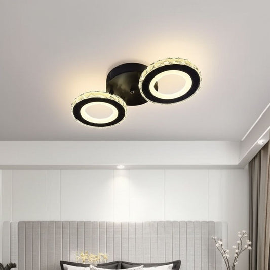 LED chandelier with remote control and crystal NOVA ROTONDA 29W, 2 Circles, Cold/Warm/Neutral light, Dimmable, Black