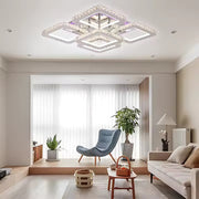 LED chandelier with crystal remote control QUADRIA SUPREMO RGB, 148W, 5 Squares, Cold/Warm/Neutral light, Dimmable, Shiny Chrome