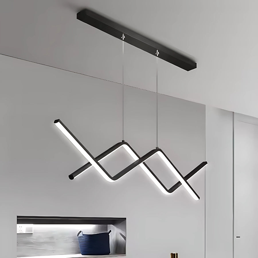 Suspended LED chandelier with remote control ZIGZAG 48W, Cold/Warm/Neutral light, Dimmable, Black, Height Adjustable