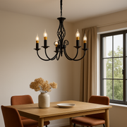 Crystal chandelier pearl, 5xe14, black, adjustable height