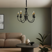 Crystal chandelier pearl, 5xe14, black, adjustable height