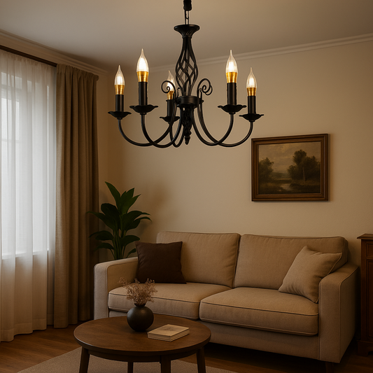 Perla Chandelier, 5xE14, Black, Adjustable Height