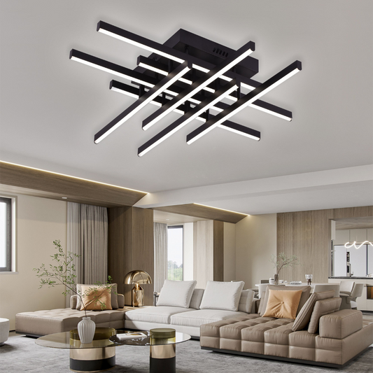 LED Chandelier with Remote Control LINEX, 90W, 8 elements, Cold/Warm/Neutral Light, Dimmable, Black