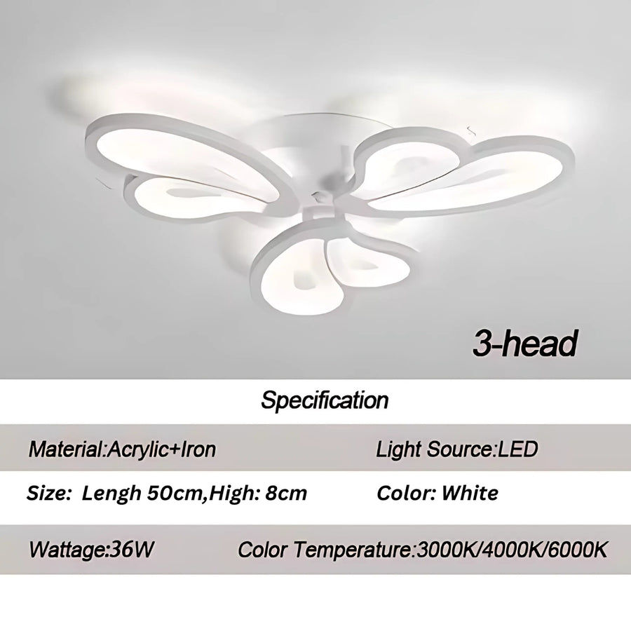 LED Chandelier with Remote Control BLOSSOM, 43W, 3 Petals, Cold/Warm/Neutral Light, Dimmable, White