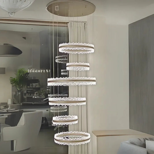 Suspended LED chandelier with remote control PINO 480W, Cold/Warm/Neutral light, Dimmable, Adjustable height, Gold