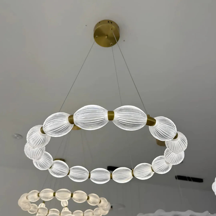 Suspended LED chandelier with remote control FAUSTO II, 43W, Cold/Warm/Neutral light, Dimmable, Height Adjustable, Gold