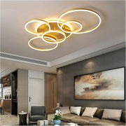 LED Chandelier with DARIO Remote Control, 5 circles, 138W, Warm/Cold/Neutral Light, Dimmable, Gold