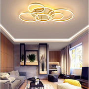 LED Chandelier with DARIO Remote Control, 5 circles, 138W, Warm/Cold/Neutral Light, Dimmable, Gold