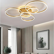 LED Chandelier with DARIO Remote Control, 5 circles, 138W, Warm/Cold/Neutral Light, Dimmable, Gold