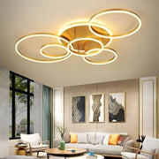 LED Chandelier with DARIO Remote Control, 5 circles, 138W, Warm/Cold/Neutral Light, Dimmable, Gold