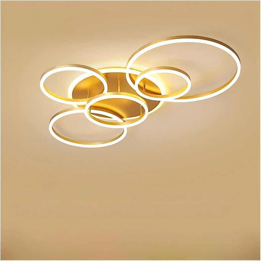 LED Chandelier with DARIO Remote Control, 5 circles, 138W, Warm/Cold/Neutral Light, Dimmable, Gold