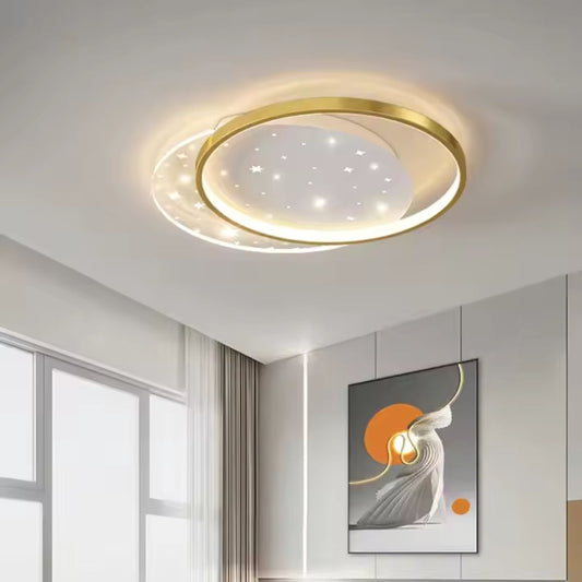 LED chandelier with remote control LUNARO 38W, 2 Circles, Cold/Warm/Neutral light, Dimmable, White Gold