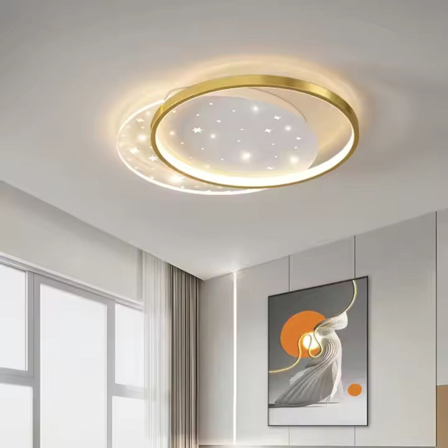 LED chandelier with remote control LUNARO 38W, 2 Circles, Cold/Warm/Neutral light, Dimmable, White Gold