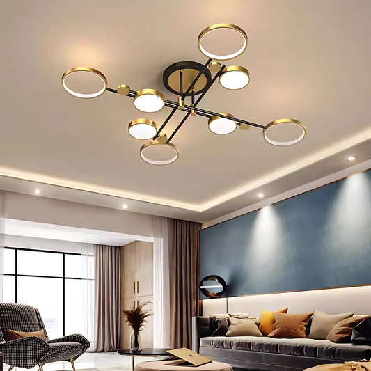 LED Chandelier with Remote Control MARIA, 8 Elements, 63W, Warm/Cold/Neutral Light, Dimmable, Gold