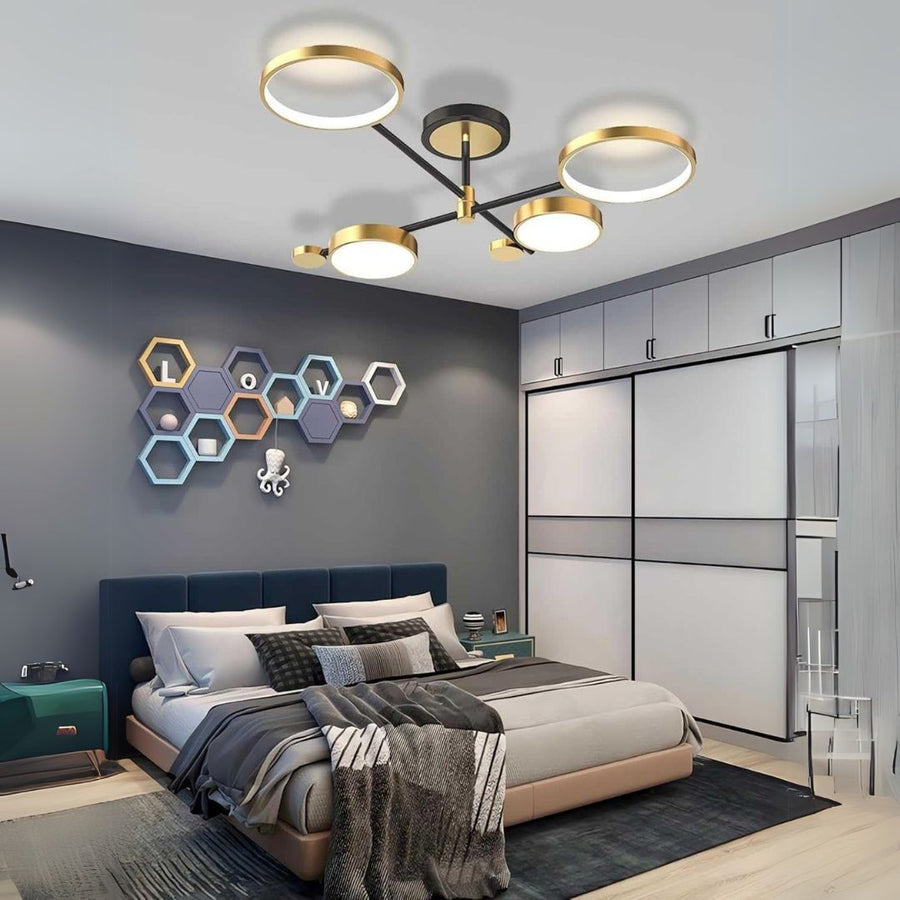 LED Chandelier with Remote Control MARIA, 4 Elements, 44W, Warm/Cold/Neutral Light, Dimmable, Gold