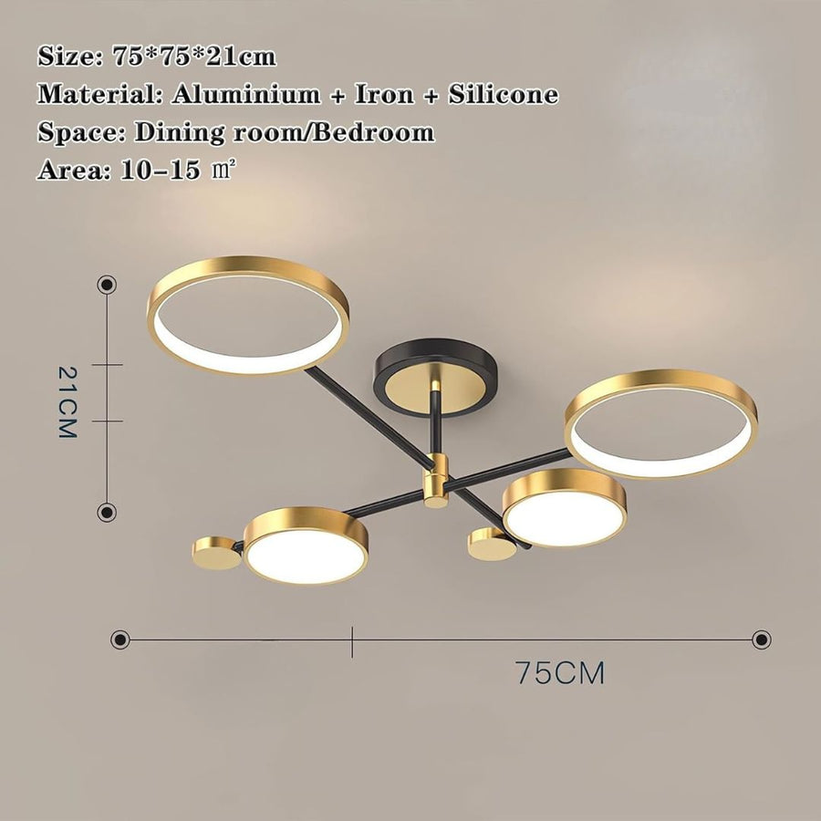 LED Chandelier with Remote Control MARIA, 4 Elements, 44W, Warm/Cold/Neutral Light, Dimmable, Gold