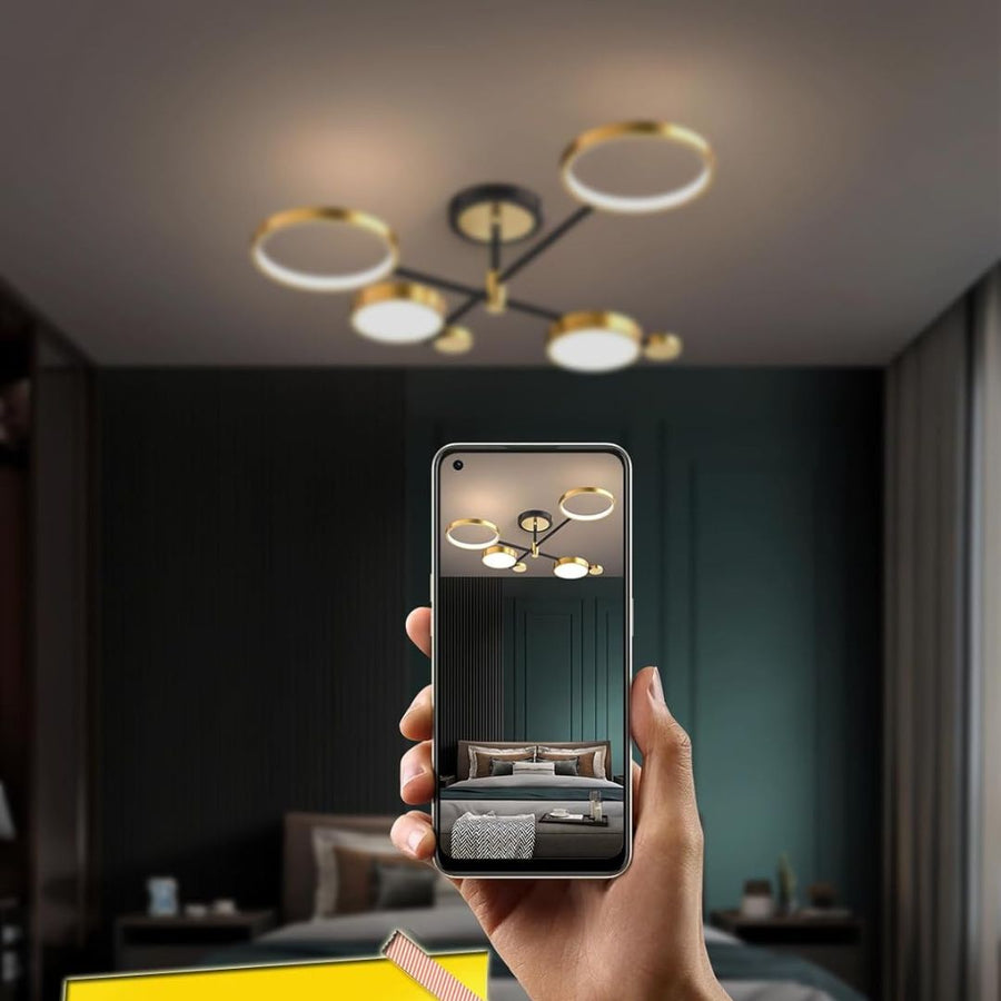 LED Chandelier with Remote Control MARIA, 4 Elements, 44W, Warm/Cold/Neutral Light, Dimmable, Gold