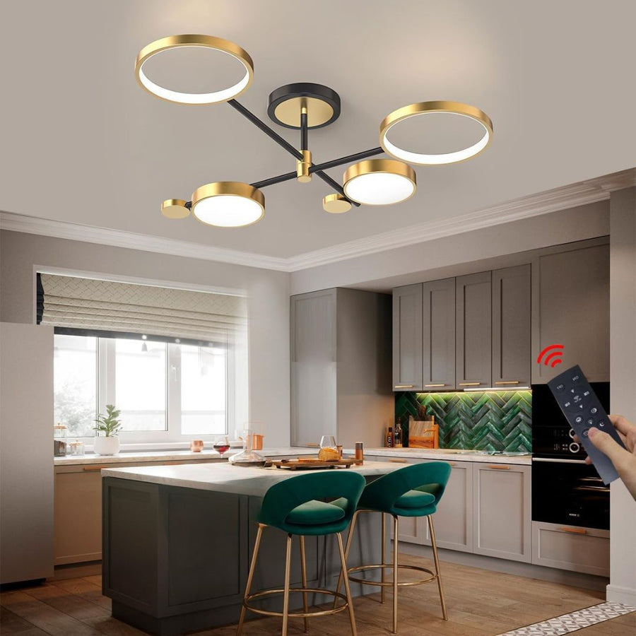 LED Chandelier with Remote Control MARIA, 4 Elements, 44W, Warm/Cold/Neutral Light, Dimmable, Gold