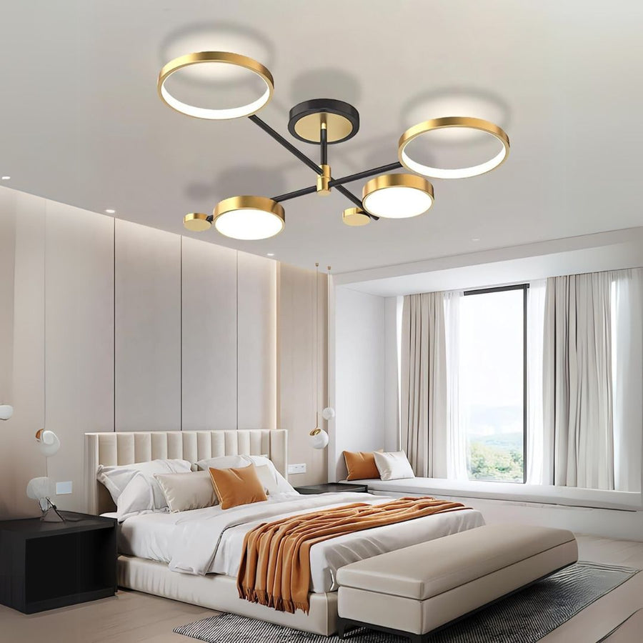 LED Chandelier with Remote Control MARIA, 4 Elements, 44W, Warm/Cold/Neutral Light, Dimmable, Gold