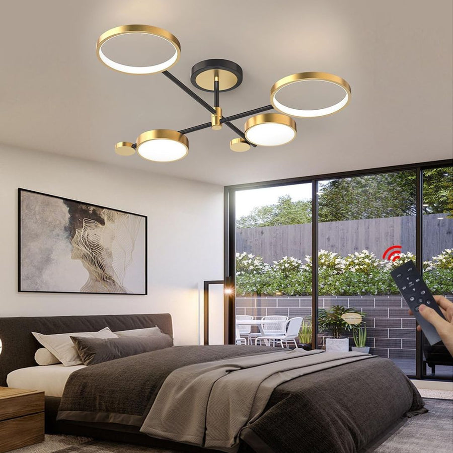 LED Chandelier with Remote Control MARIA, 4 Elements, 44W, Warm/Cold/Neutral Light, Dimmable, Gold