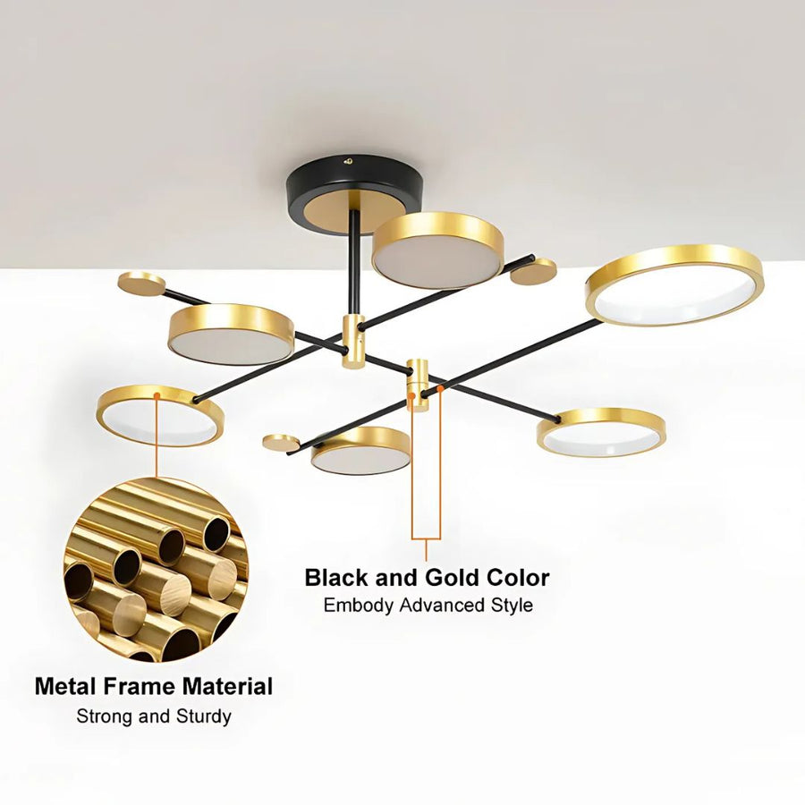 LED Chandelier with Remote Control MARIA, 6 Elements, 63W, Warm/Cold/Neutral Light, Dimmable, Gold