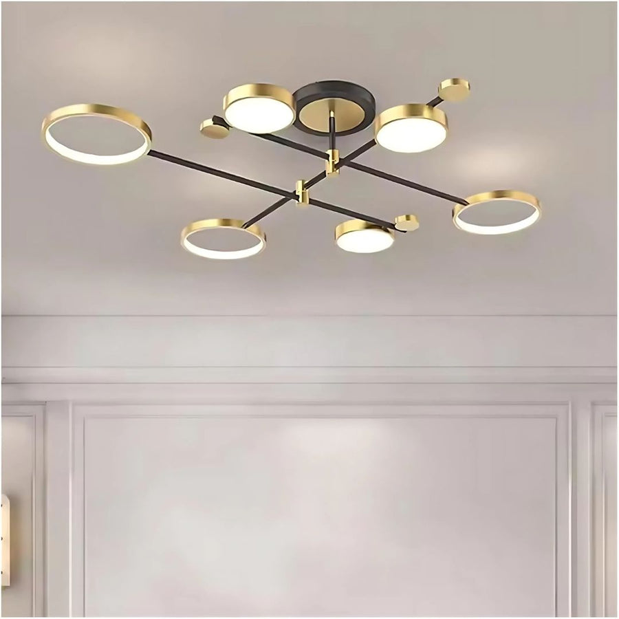 LED Chandelier with Remote Control MARIA, 6 Elements, 63W, Warm/Cold/Neutral Light, Dimmable, Gold