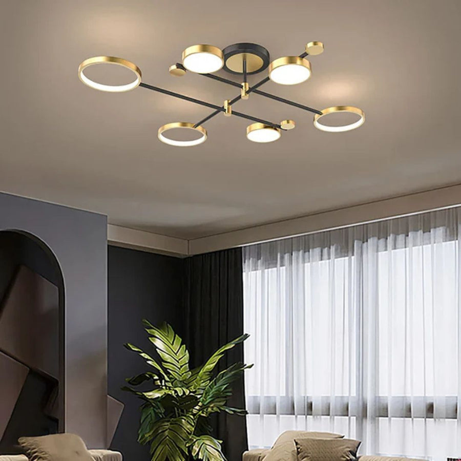 LED Chandelier with Remote Control MARIA, 6 Elements, 63W, Warm/Cold/Neutral Light, Dimmable, Gold