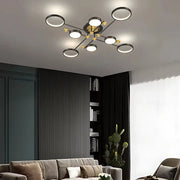 LED Chandelier with Remote Control MARIA, 63W, 8 Elements, Warm/Cold/Neutral Light, Dimmable, Black/Gold