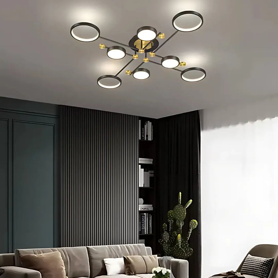 LED Chandelier with Remote Control MARIA, 63W, 8 Elements, Warm/Cold/Neutral Light, Dimmable, Black/Gold