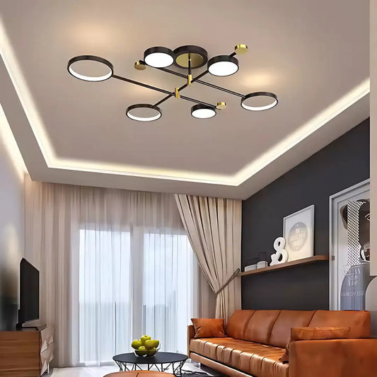 LED Chandelier with Remote Control MARIA, 63W, 6 Elements, Warm/Cold/Neutral Light, Dimmable, Black