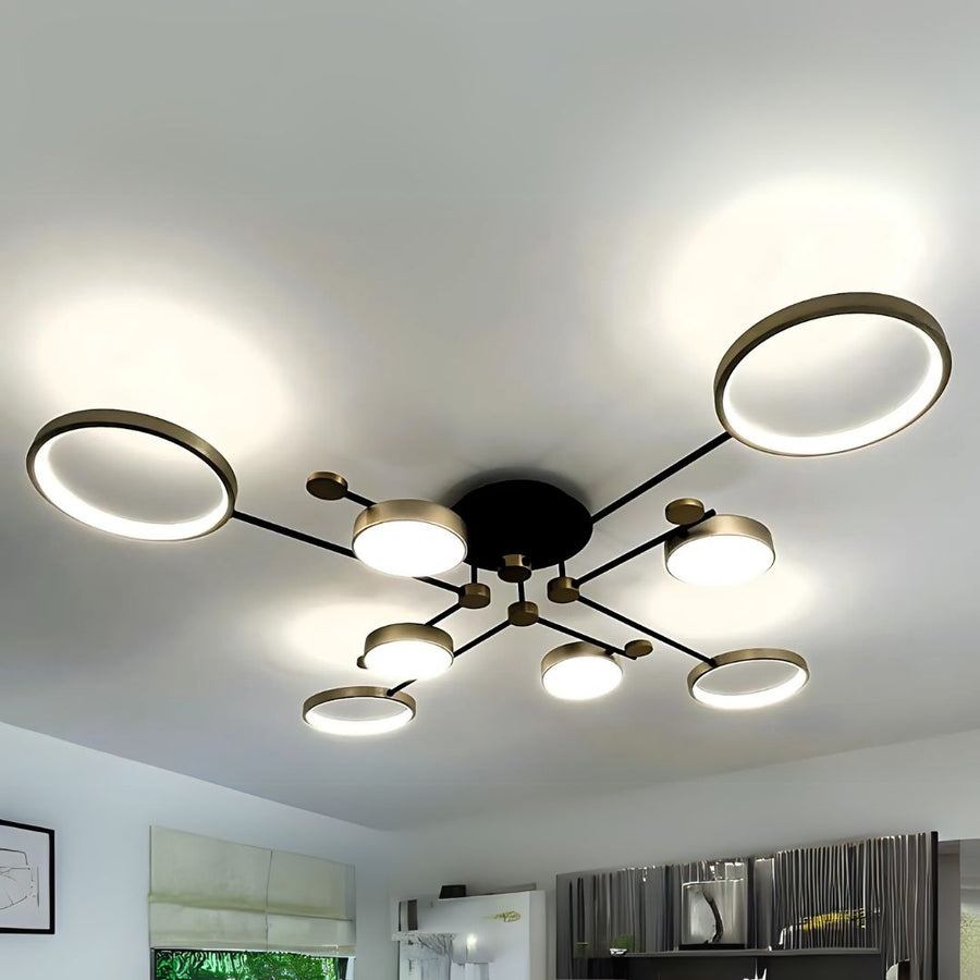 LED Chandelier with Remote Control MARIA, 63W, 8 Elements, Warm/Cold/Neutral Light, Dimmable, Black/Gold