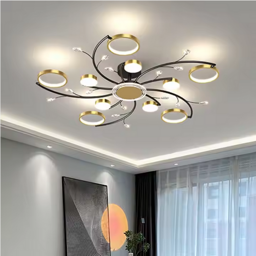 KARINA LED Chandelier with Remote Control, 68W, 10 Elements, Warm/Cold/Neutral Light, Dimmable, Gold