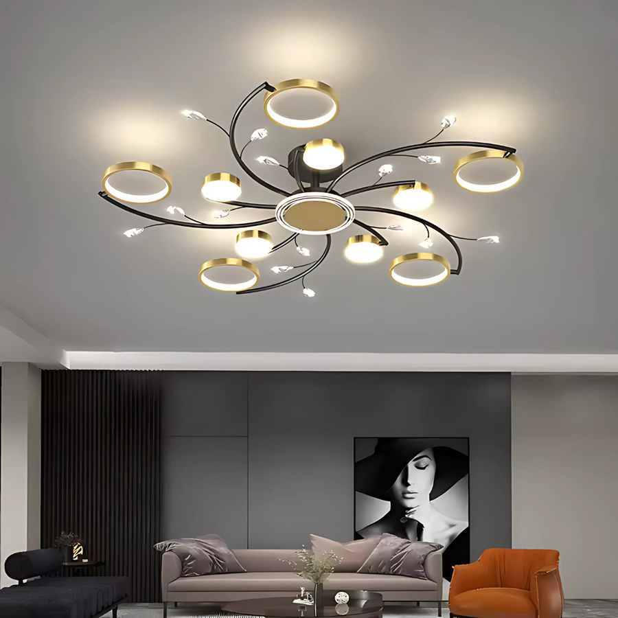 KARINA LED Chandelier with Remote Control, 68W, 10 Elements, Warm/Cold/Neutral Light, Dimmable, Gold