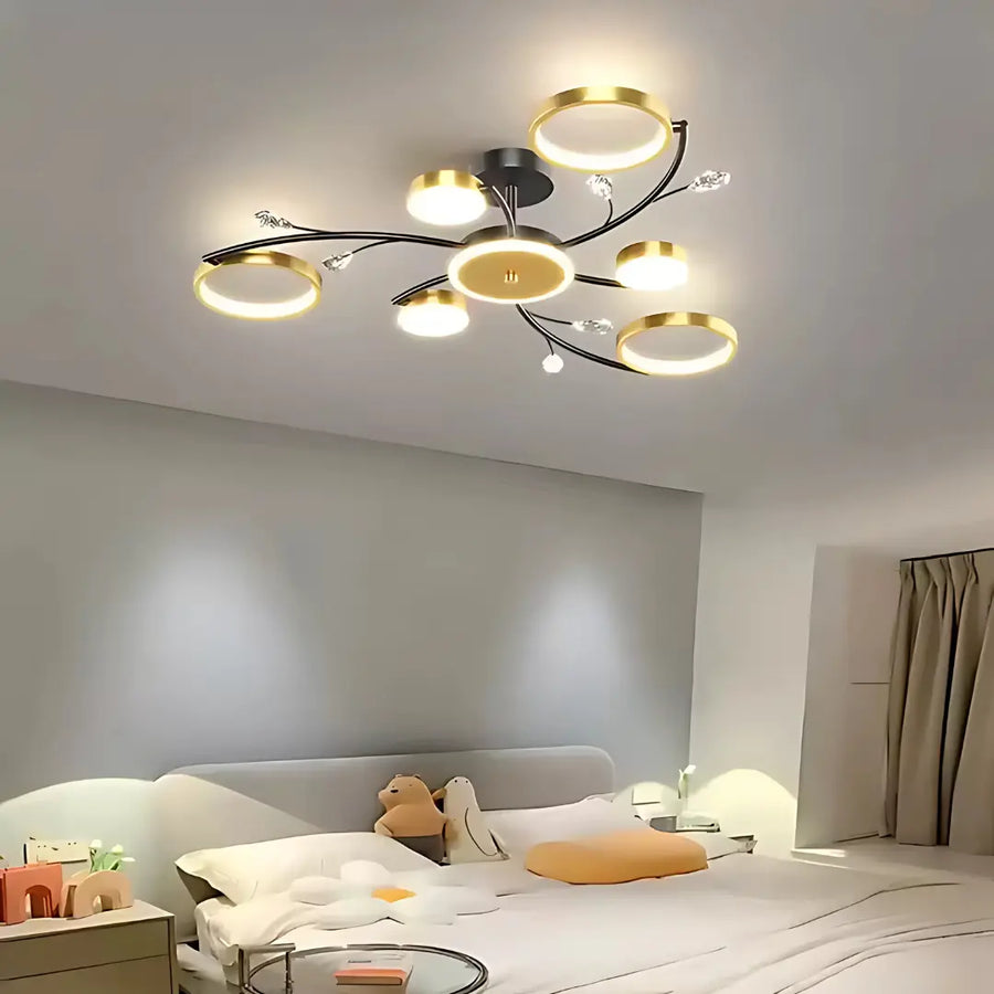 KARINA LED Chandelier with Remote Control, 31W, 6 Elements, Warm/Cold/Neutral Light, Dimmable, Gold