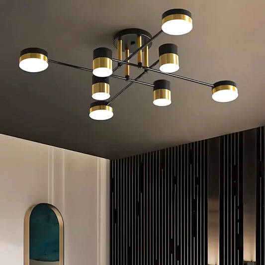 LED Chandelier with Remote Control MARIO, 56W, 8 Elements, Cold/Warm/Neutral Light, Dimmable, Black/Gold