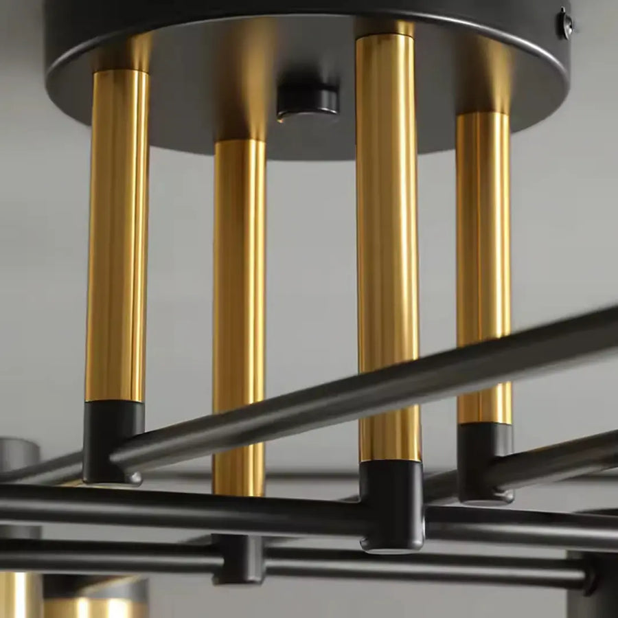 LED Chandelier with Remote Control MARIO, 56W, 8 Elements, Cold/Warm/Neutral Light, Dimmable, Black/Gold