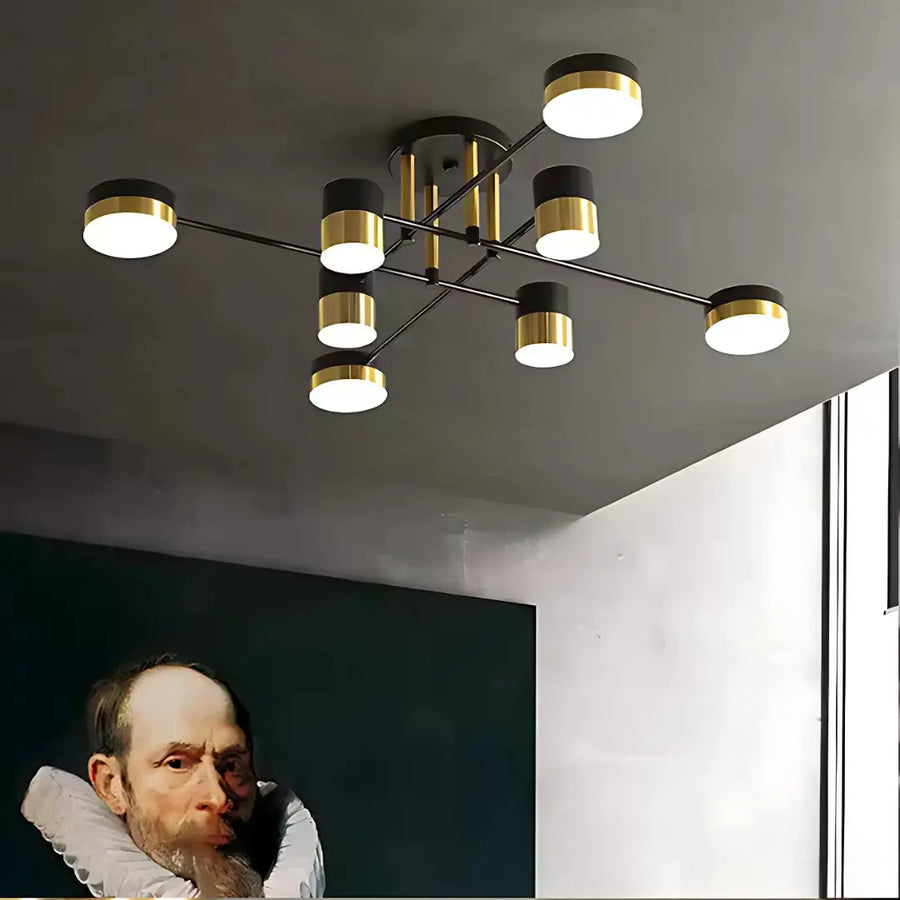 LED Chandelier with Remote Control MARIO, 56W, 8 Elements, Cold/Warm/Neutral Light, Dimmable, Black/Gold