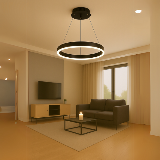 Suspended LED chandelier with remote control ANINA 33W, 1 Circle, Cold/Warm/Neutral light, Dimmable, Black, Height Adjustable