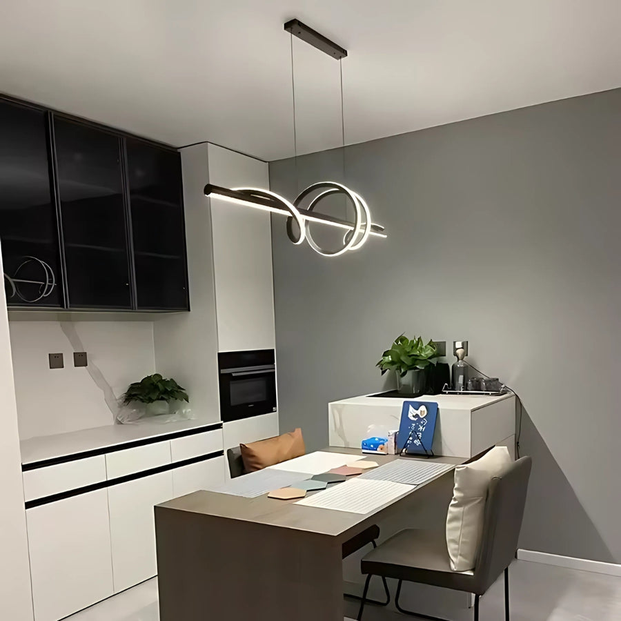Suspended LED chandelier with remote control RIBBON 66W, Linear, Cold/Warm/Neutral light, Dimmable, Black, Height Adjustable