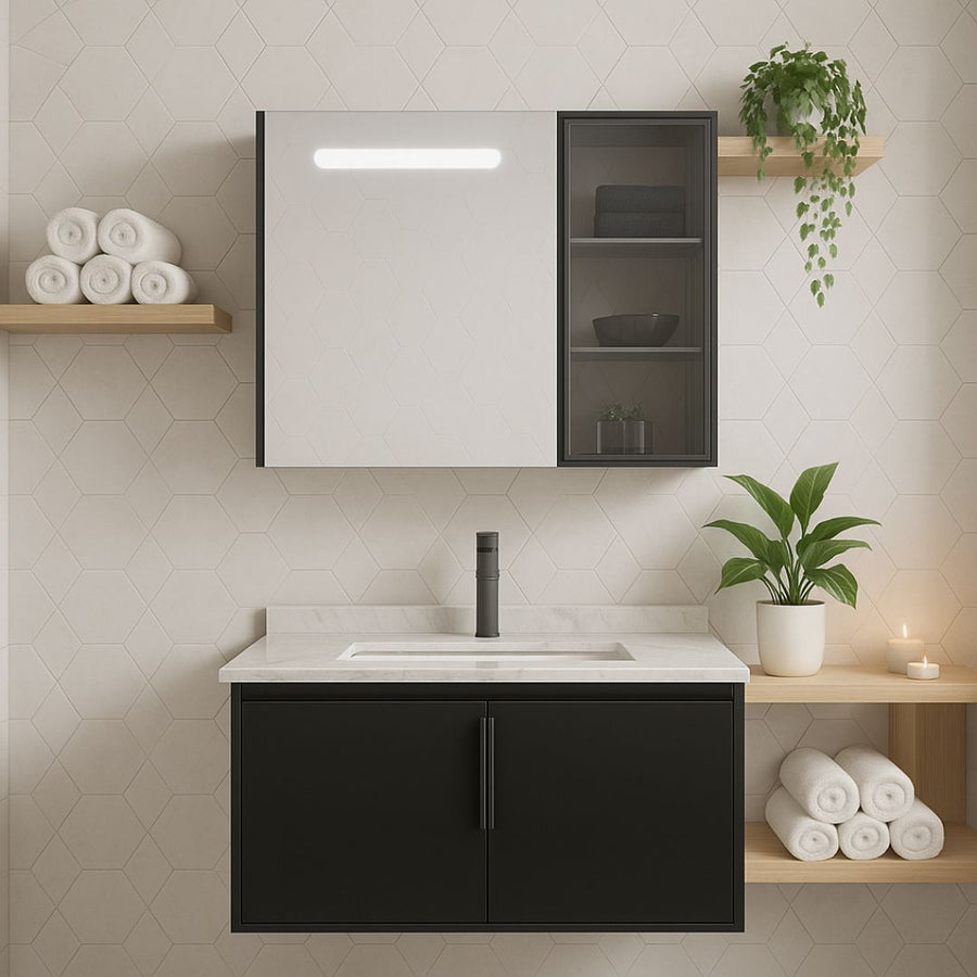 RHODOS Bathroom Furniture Set, 80cm, 2 Pieces, Black and White