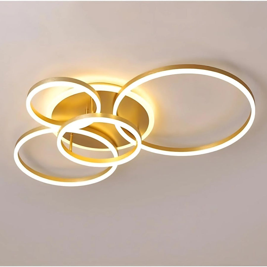 LED Chandelier with DARIO Remote Control, 4 circles, 112W, Warm/Cold/Neutral Light, Dimmable, Gold