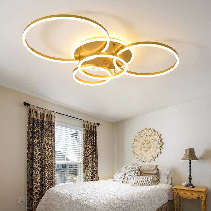LED Chandelier with DARIO Remote Control, 4 circles, 112W, Warm/Cold/Neutral Light, Dimmable, Gold